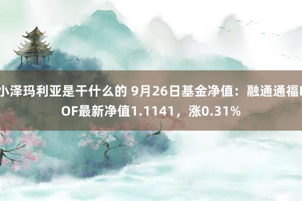 小泽玛利亚是干什么的 9月26日基金净值：融通通福LOF最新净值1.1141，涨0.31%