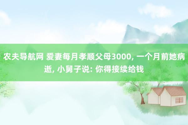 农夫导航网 爱妻每月孝顺父母3000， 一个月前她病逝， 小舅子说: 你得接续给钱