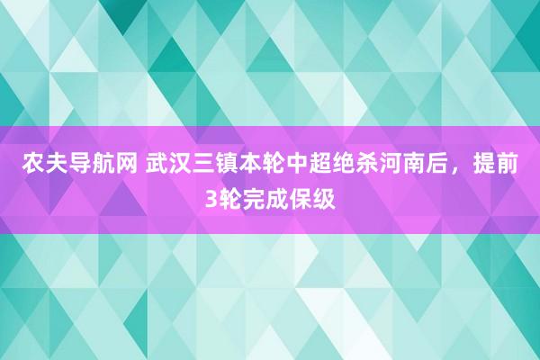 农夫导航网 武汉三镇本轮中超绝杀河南后，提前3轮完成保级