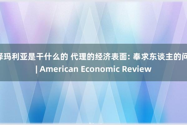 小泽玛利亚是干什么的 代理的经济表面: 奉求东谈主的问题 | American Economic Review