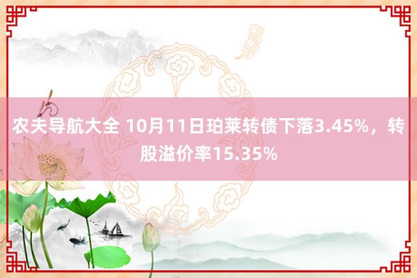 农夫导航大全 10月11日珀莱转债下落3.45%，转股溢价率15.35%