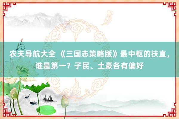 农夫导航大全 《三国志策略版》最中枢的扶直，谁是第一？子民、土豪各有偏好