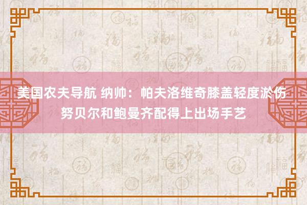 美国农夫导航 纳帅：帕夫洛维奇膝盖轻度淤伤 努贝尔和鲍曼齐配得上出场手艺