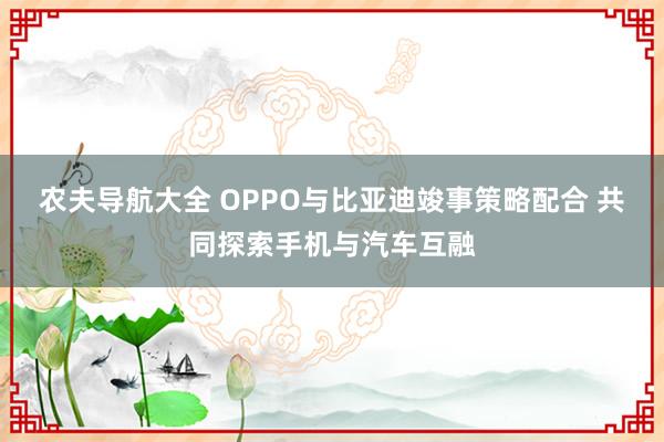 农夫导航大全 OPPO与比亚迪竣事策略配合 共同探索手机与汽车互融