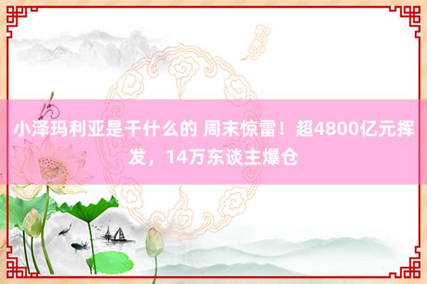 小泽玛利亚是干什么的 周末惊雷！超4800亿元挥发，14万东谈主爆仓