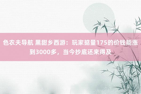 色农夫导航 黑甜乡西游：玩家掂量175的价钱能涨到3000多，当今抄底还来得及