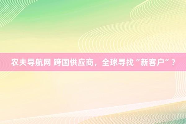 农夫导航网 跨国供应商，全球寻找“新客户”？