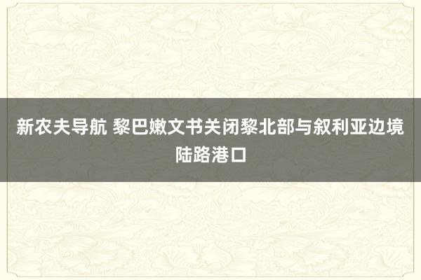 新农夫导航 黎巴嫩文书关闭黎北部与叙利亚边境陆路港口