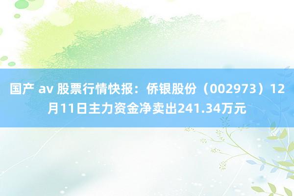 国产 av 股票行情快报：侨银股份（002973）12月11日主力资金净卖出241.34万元