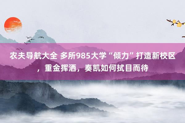 农夫导航大全 多所985大学“倾力”打造新校区，重金挥洒，奏凯如何拭目而待