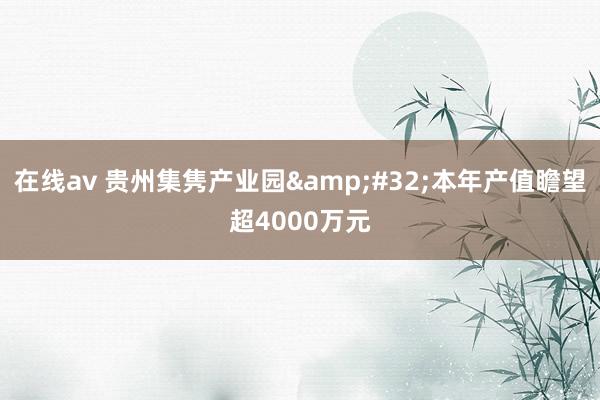 在线av 贵州集隽产业园&#32;本年产值瞻望超4000万元