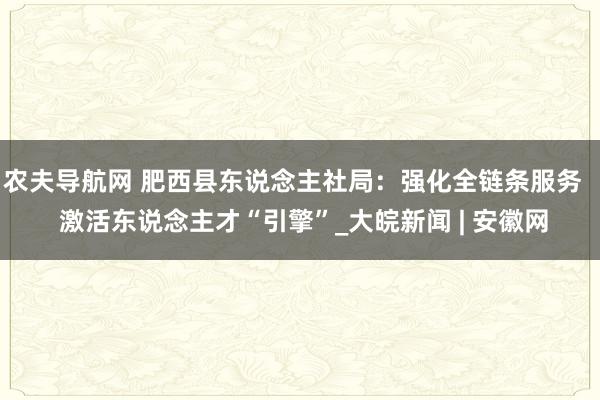 农夫导航网 肥西县东说念主社局：强化全链条服务   激活东说念主才“引擎”_大皖新闻 | 安徽网