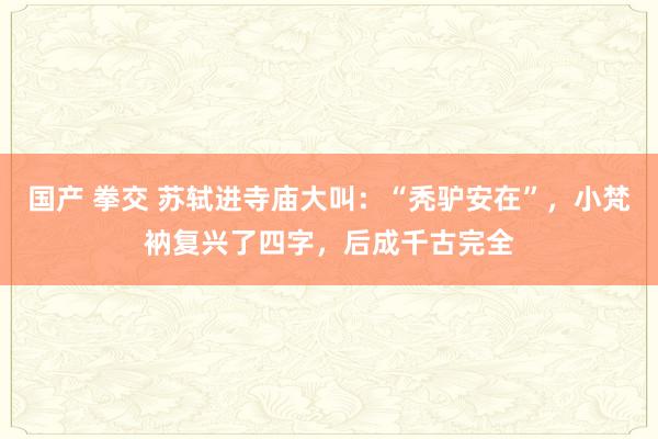 国产 拳交 苏轼进寺庙大叫：“秃驴安在”，小梵衲复兴了四字，后成千古完全