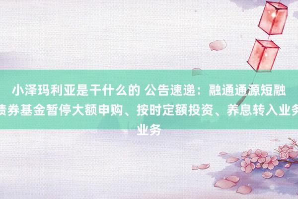 小泽玛利亚是干什么的 公告速递：融通通源短融债券基金暂停大额申购、按时定额投资、养息转入业务