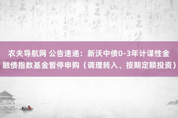 农夫导航网 公告速递：新沃中债0-3年计谋性金融债指数基金暂停申购（调理转入、按期定额投资）