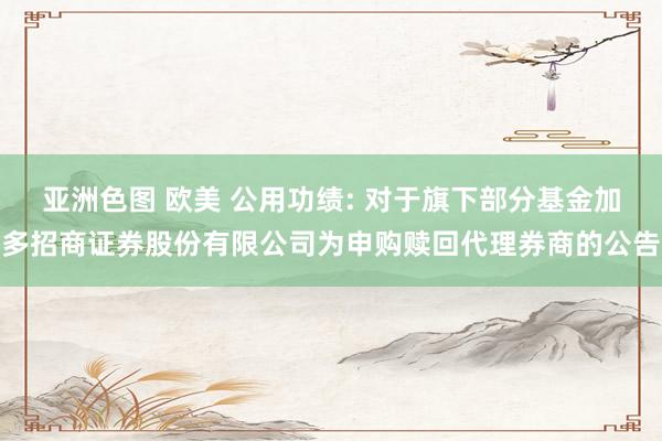 亚洲色图 欧美 公用功绩: 对于旗下部分基金加多招商证券股份有限公司为申购赎回代理券商的公告