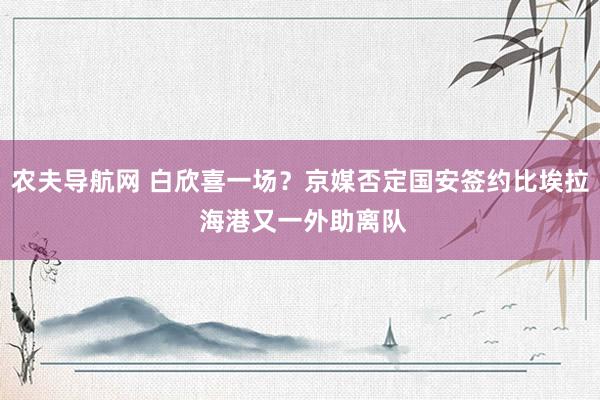 农夫导航网 白欣喜一场？京媒否定国安签约比埃拉 海港又一外助离队