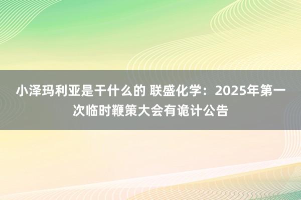 小泽玛利亚是干什么的 联盛化学：2025年第一次临时鞭策大会有诡计公告