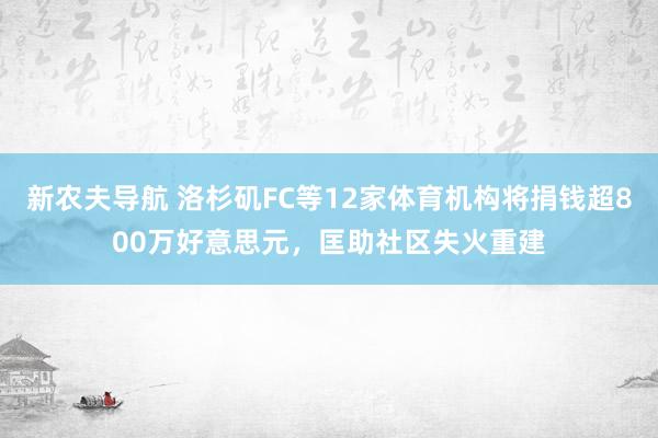 新农夫导航 洛杉矶FC等12家体育机构将捐钱超800万好意思元，匡助社区失火重建