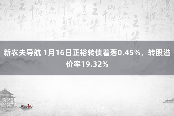 新农夫导航 1月16日正裕转债着落0.45%，转股溢价率19.32%